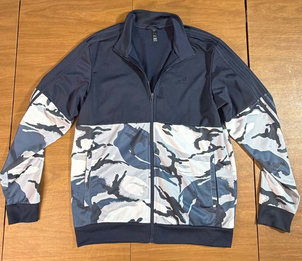 Adidas Essentials Camo Tricot Track Jacket Size L Legend Ink Blue